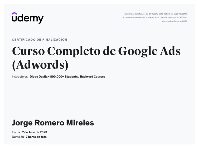 Certificado Google AdWords